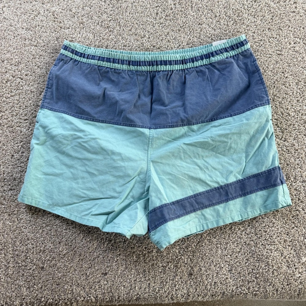 Vintage Colorblock Swim Shorts Mens XL Blue Mesh Lined Elastic Waist Trunks